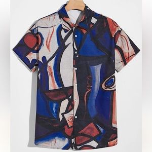 Abstract Streetwear Button Down Shirt Size L UNISEX